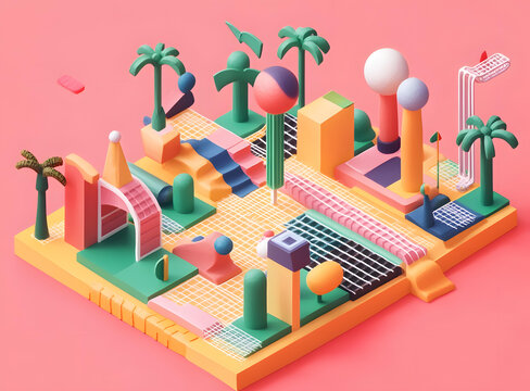 幾何圖形的彩色3D迷你城市