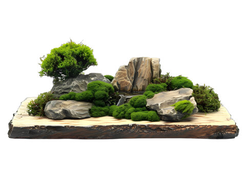 [免摳素材]微型禪意花園景觀，石頭和苔蘚
