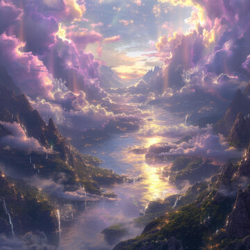 漂浮島嶼和閃耀河流的奇幻景觀
