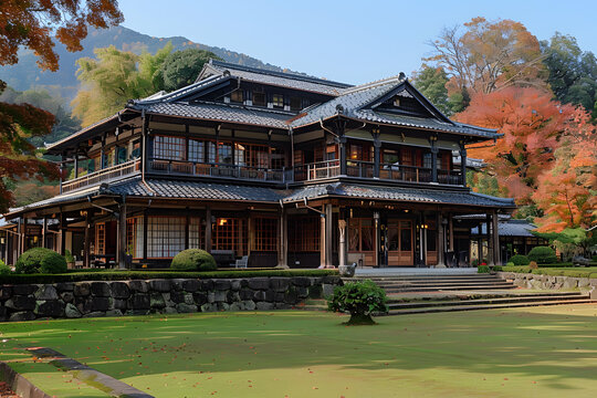 傳統(tǒng)的日式住宅和美麗的花園