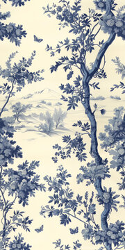 藍(lán)白瓷蝴蝶樹木壁紙