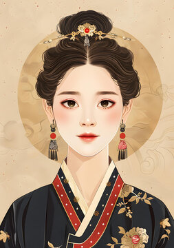 身穿韓國傳統(tǒng)服飾的年輕韓國女性肖像