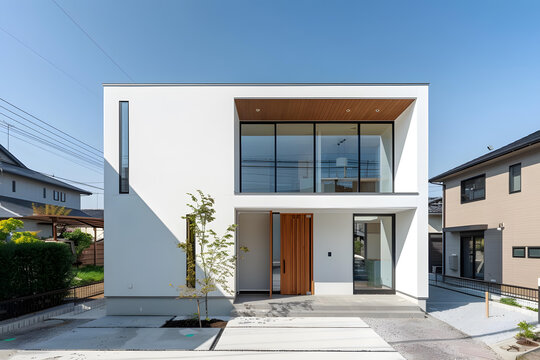 現(xiàn)代簡(jiǎn)約兩層白色住宅建筑外觀設(shè)計(jì)