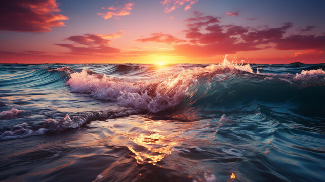 夕陽下的海浪