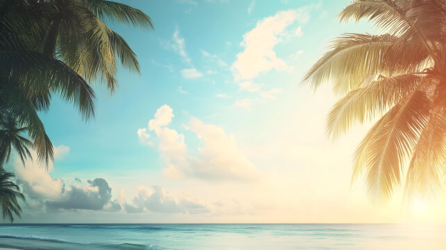 熱帶海灘日落棕櫚樹風(fēng)景