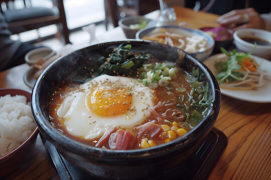 韓式泡菜湯配米飯和雞蛋