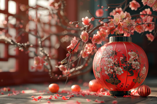 春節(jié)燈籠與櫻花