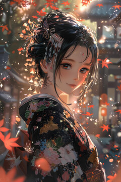 身穿和服的日本藝伎