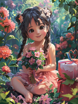 花園里的小女孩插圖