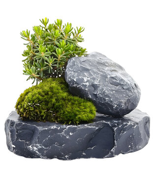 [免摳素材]巖石上的綠色植物 白色背景
