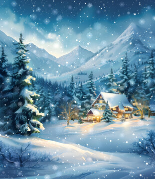 雪夜林中小屋