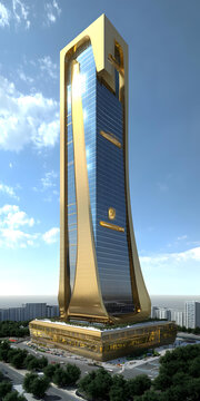 現(xiàn)代金色摩天大樓建筑設(shè)計(jì)