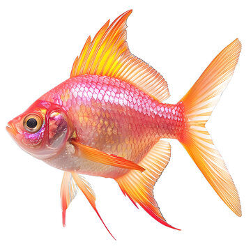 [免摳素材]一條紅黃相間的金魚，有著長長的魚鰭