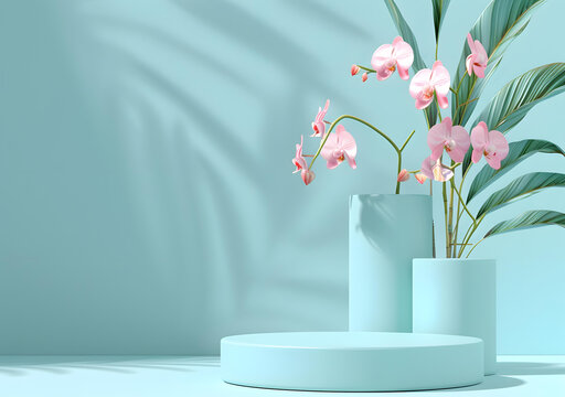 淡藍(lán)色極簡(jiǎn)背景與蘭花