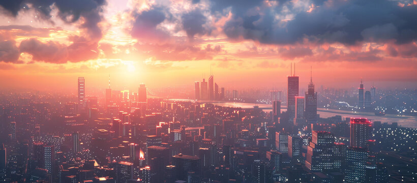 未來城市日落