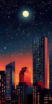 夜空繁星下的城市剪影