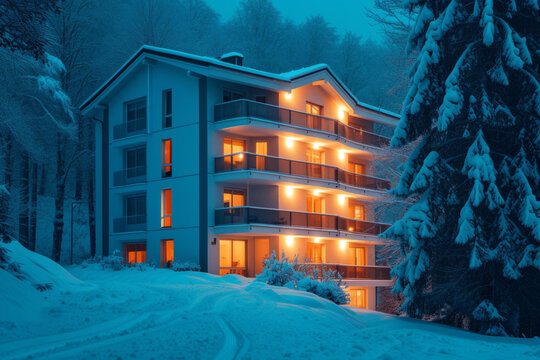冬夜雪山木屋