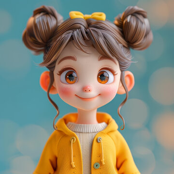 巧克力色頭發(fā)金黃色眼睛的可愛女孩插圖