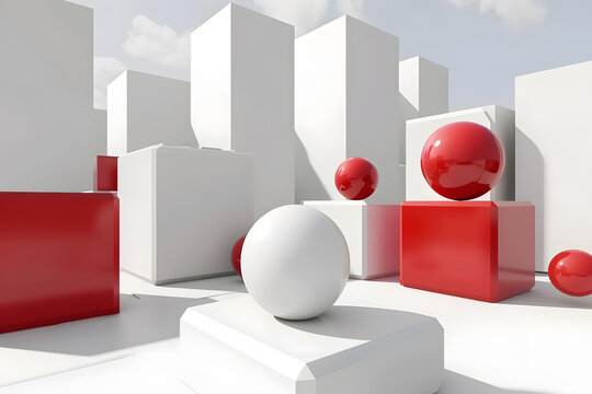 紅色和白色幾何抽象極簡主義3D渲染