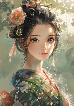 身穿傳統(tǒng)和服的美麗亞洲女性