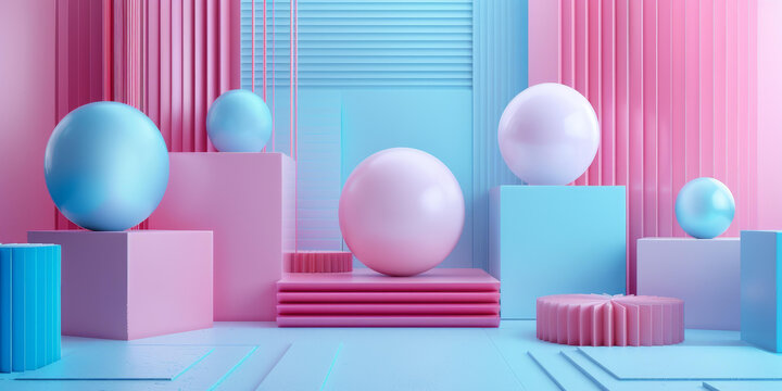 粉藍幾何形狀組合插圖