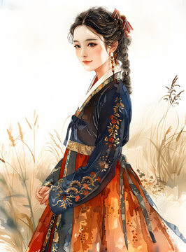 身著傳統(tǒng)韓服的女子