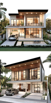 現(xiàn)代兩層別墅建筑設(shè)計(jì)效果圖