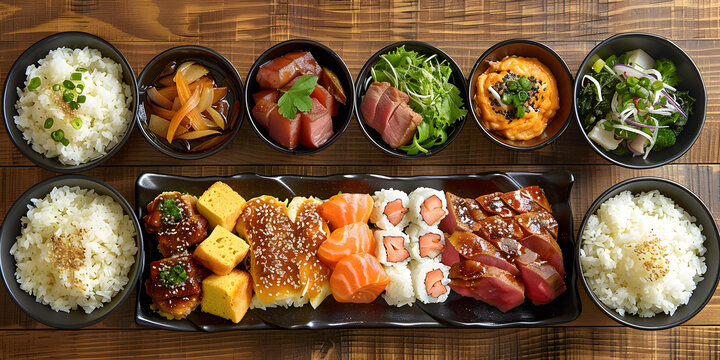 日式料理：米飯、魚和蔬菜組成的美味健康餐