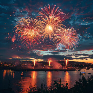 璀璨煙花映照夜空