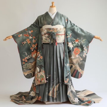 身穿帶花卉圖案和服的婦女