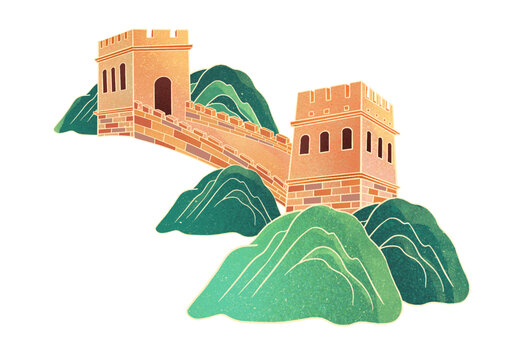 北京地標(biāo)建筑長城插畫
