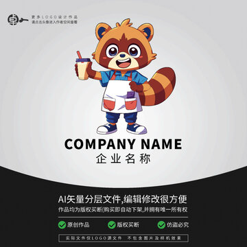 卡通動物形象LOGO浣熊奶茶