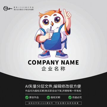 卡通動物形象貓頭鷹奶茶LOGO