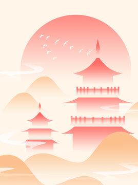 彌散幾何簡約風節(jié)日城市建筑元素