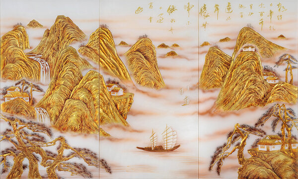 抽象工藝裝飾畫背景墻山水畫