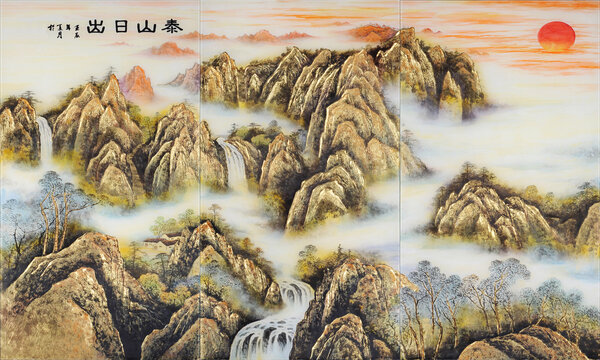 抽象背景墻泰山日出