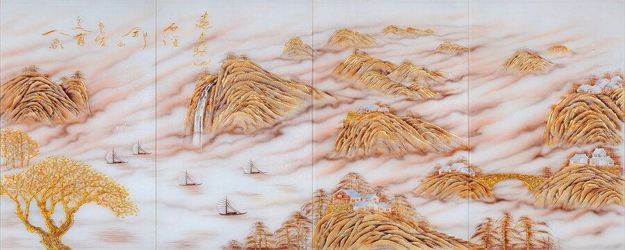 抽象工藝背景墻江山如畫(huà)