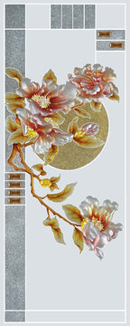 工藝玻璃屏風(fēng)牡丹花
