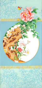 藝術(shù)玻璃背景墻牡丹圖