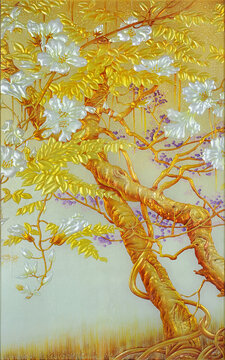 工藝玻璃背景墻花開(kāi)富貴