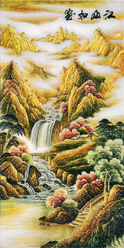 抽象工藝玻璃背景墻裝飾畫山水畫