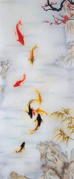 抽象背景墻裝飾畫(huà)富貴有魚(yú)