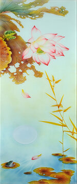 藝術(shù)玻璃背景墻裝飾畫(huà)荷花