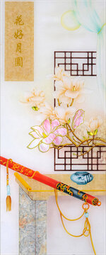 工藝背景墻裝飾畫花好月圓