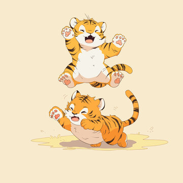 老虎嬉戲插畫