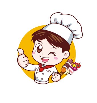 卡通可愛男廚師擼串頭像矢量圖