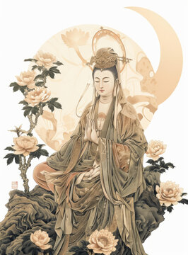 國畫觀音菩薩圖