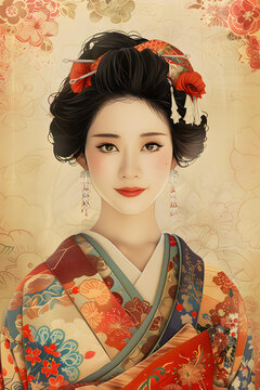 身穿和服的日本女性插圖