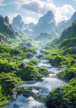 山谷中的河流和山峰
