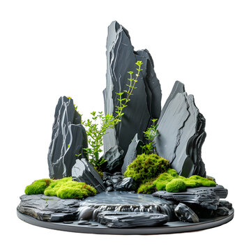 [免摳素材]微型巖石花園，綠苔和水景